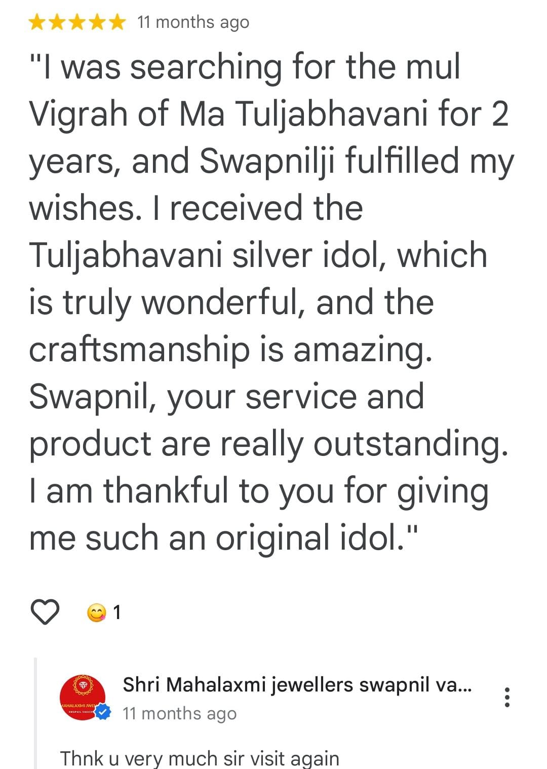 Tuljabhawani In silver In Mul Swarup