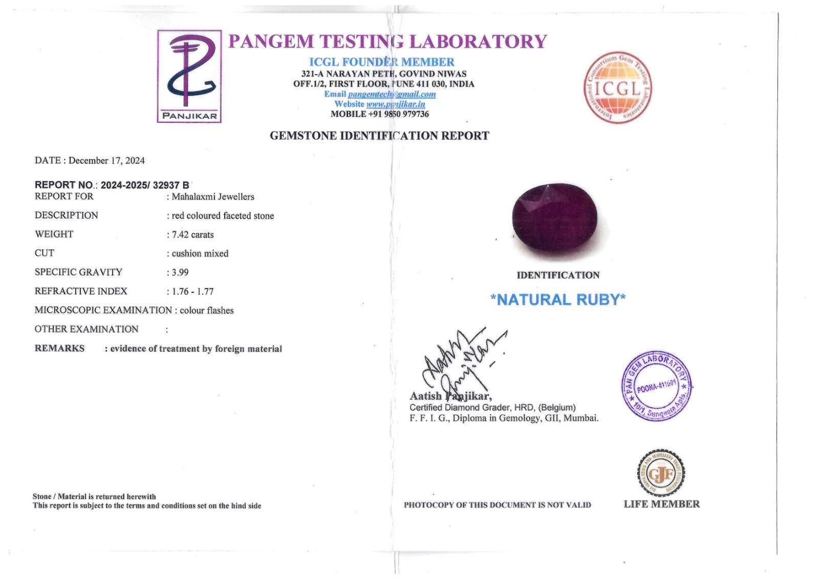 Real Ruby 7.42 Carats