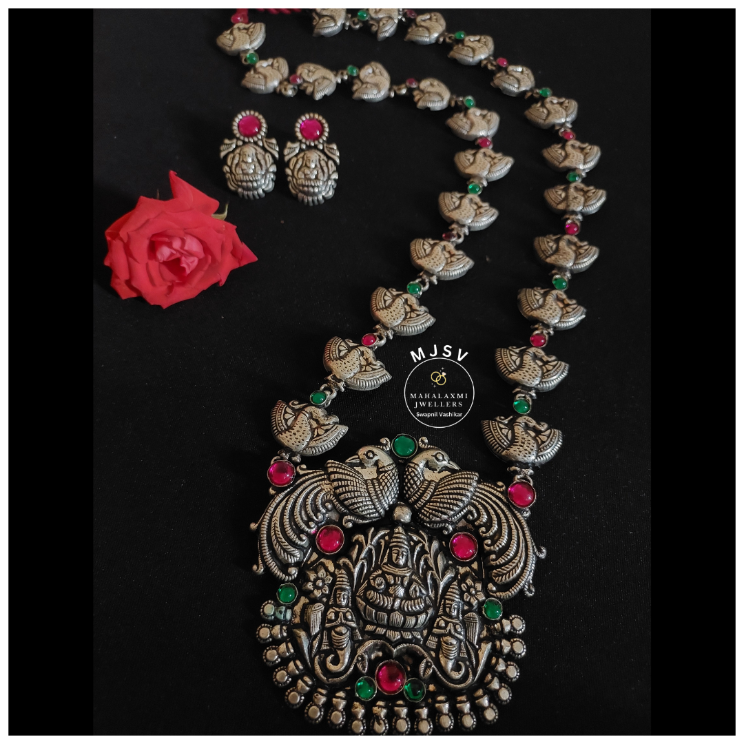 Silver coated Padmasan Laxmi Haar set