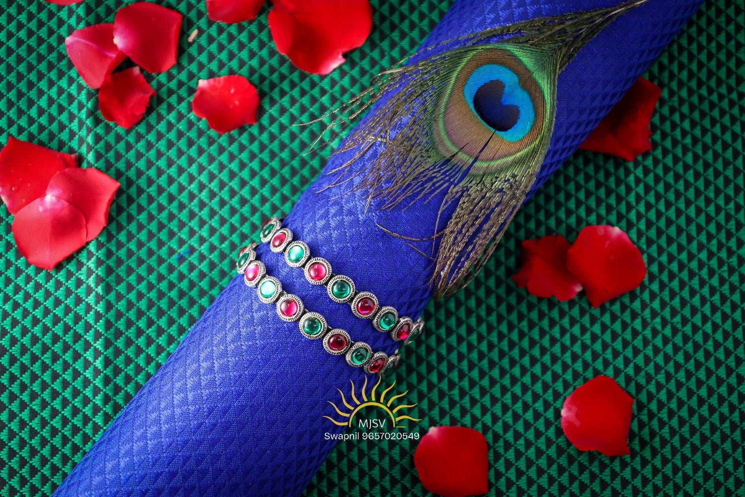 Silver Oxidised Manikya Bangles