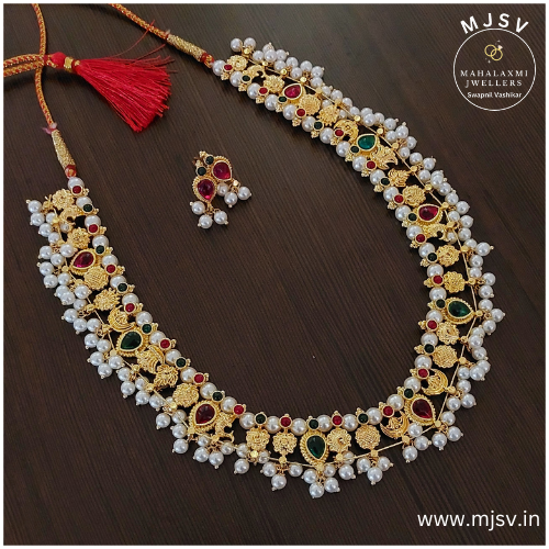 1gm gold & pearl kolhapuri saaj set