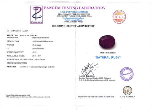 Real Ruby 7.42 Carats