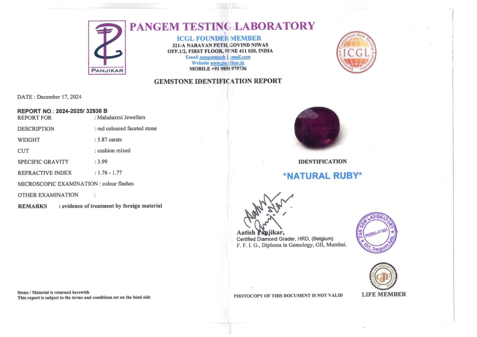Real Ruby 5.87 Carats