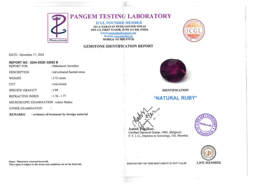 Real Ruby 2.72 Carats