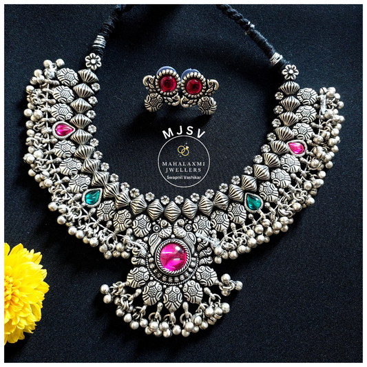 Silver coated Pradnya saaj necklace set