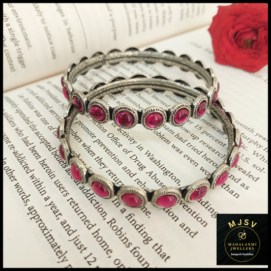 Silver Coated pink stone Bangles