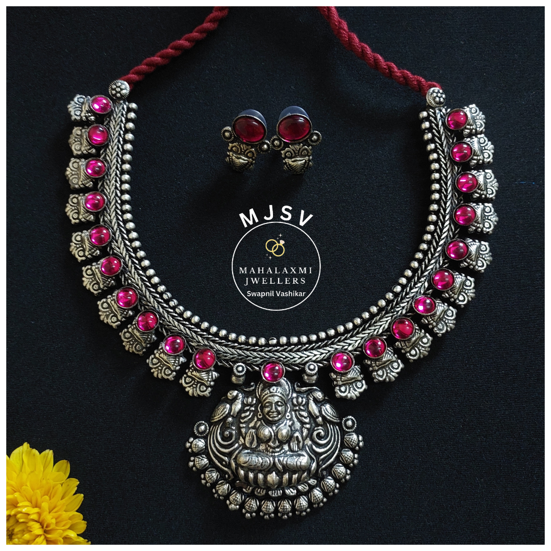 Silver Coated Kirtilaxmi necklace set