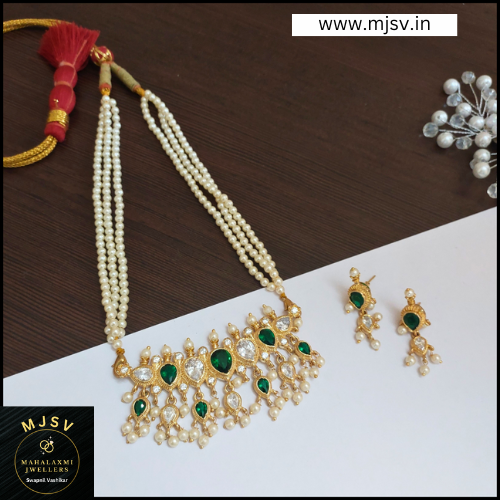 1gm gold 7 pani green white stone Tanmani