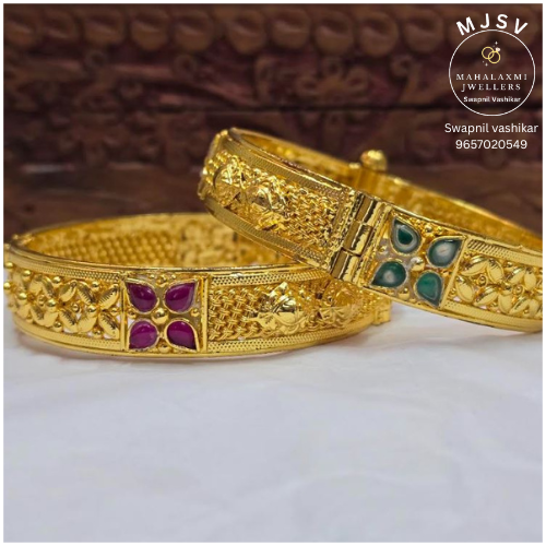 Silver broad bangles with gold coated