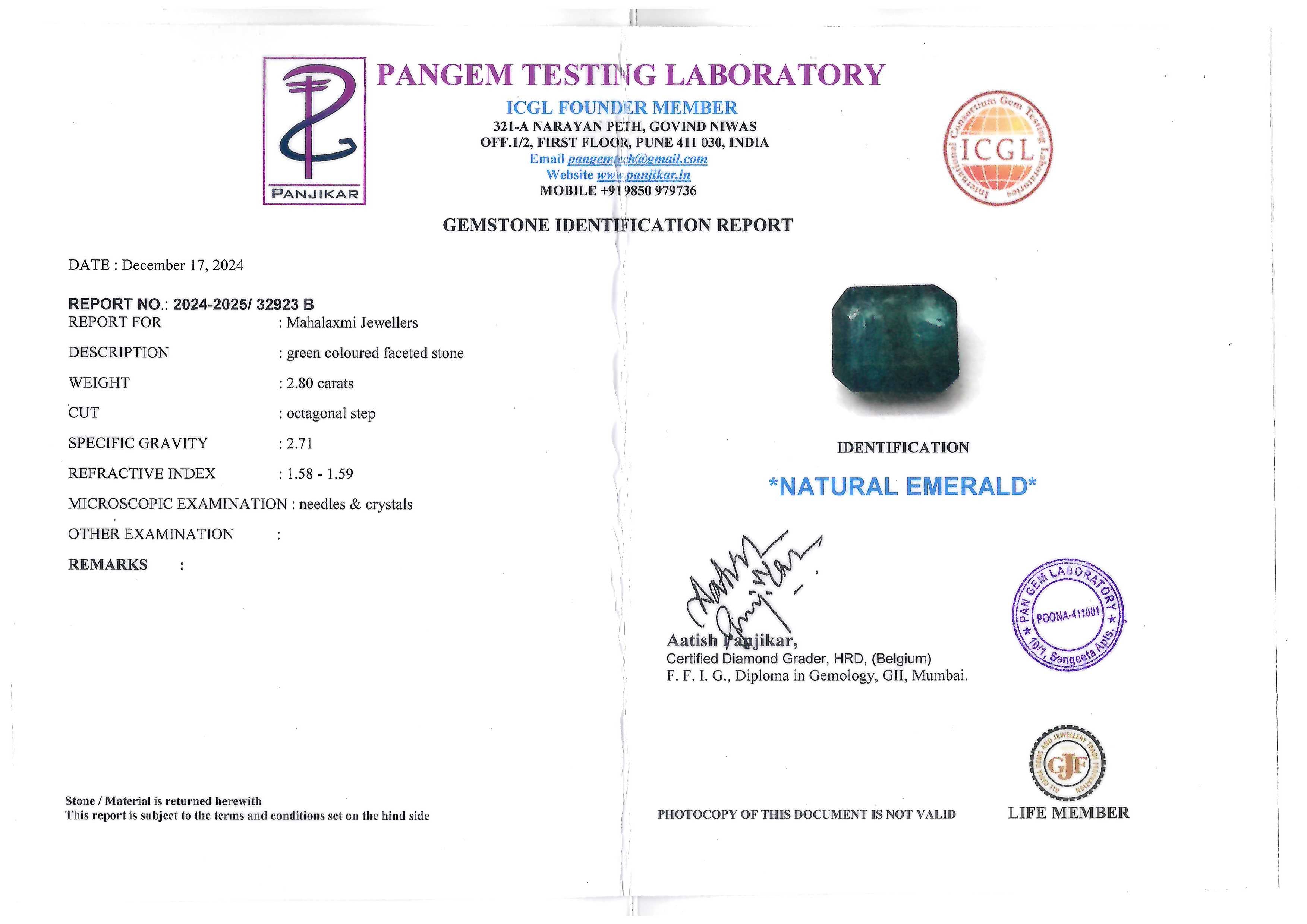 Real Emerald 2.80 caret