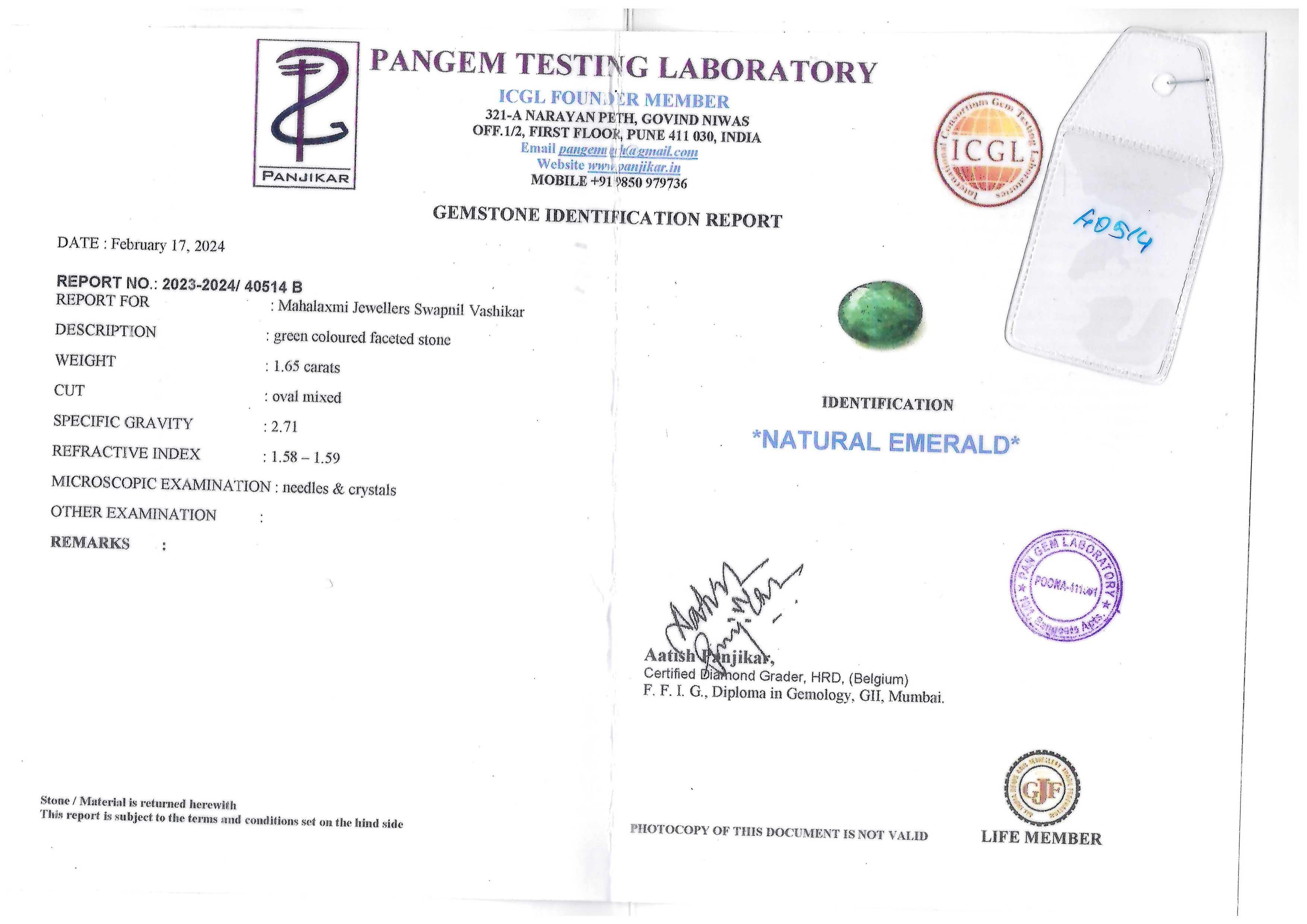 Real Emerald 1.65 caret