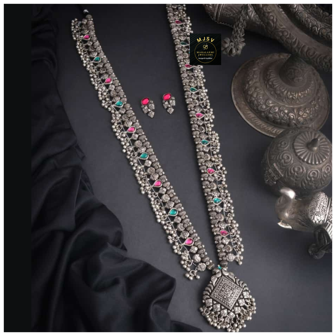 Silver coated Rani Long Saaj set