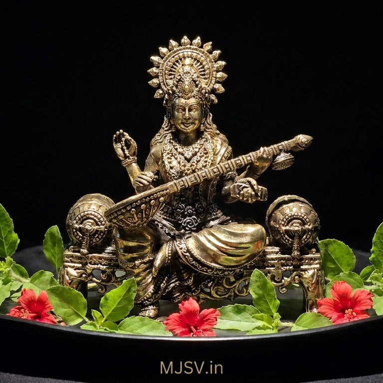 Saraswati mata idol in Panchdhatu 4 inches